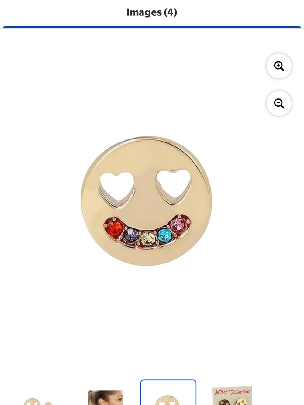 Betsey Johnson Gold Smile Face Stud Earrings with Multicolor Stones